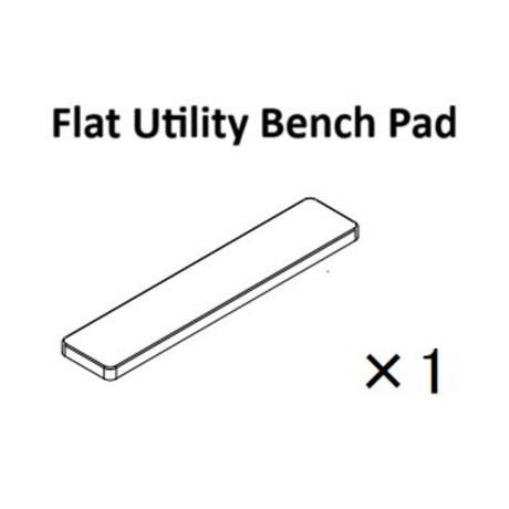 Line drawing of a Bells of Steel Utility Flat Bench Pad Spare Part: rectangular pad labeled "Utility Flat Bench Pad" above and "×1" to the right, indicating one spare pad included.