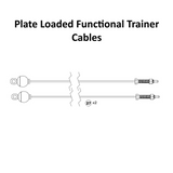 Black and white diagram of two Bells of Steel Functional Trainer Spare Parts cables, each featuring a ball end and threaded connector. The number 27 and quantity “x2” appear in the center. Compatible with both Weight Stack and Plate Loaded Functional Trainer systems.