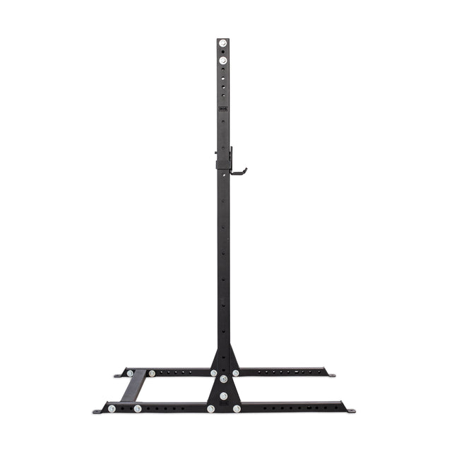 The Bells of Steel Hydra Squat Stand Builder is perfect for a home gym setup. It features adjustable barbell hooks, a solid base, and modular components with multiple ⅝" holes for height adjustments, making it ideal for versatile weightlifting and strength training.