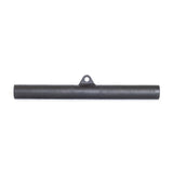 The Bells of Steel Fat Bar - Straight Handle Bar is a black cylindrical metal attachment with a triangular bracket and central hole, designed for cable machines—perfect for boosting grip strength during your workouts.
