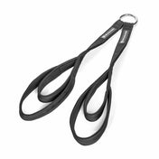 The RocIT Tricep Strap by Bells of Steel, designed for targeting your triceps, features loops and a metal ring for easy attachment. This pair of black suspension training straps is neatly displayed on a white background, ready to enhance your workout.