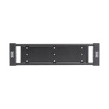 Black metal Utility Seat for Hydra/Manticore by Bells of Steel features a textured rectangular center, branded on each end, designed for mounting—built tough like a 3"x3" rack for lasting strength.