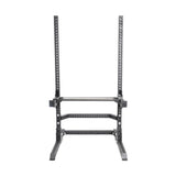 The Utility Seat for Hydra/Manticore by Bells of Steel Canada, depicted on a white background, showcases 3"x3" adjustable holes, a robust base, and two vertical posts. This adaptable exercise bench is perfect for securely holding a barbell at different heights, making it an ideal choice for weightlifting and strength training aficionados.