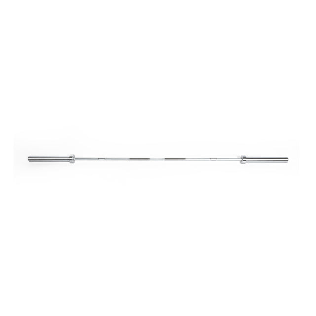 The Oly Lifting Needle Bearing Bar - Women's by Bells of Steel is a long, metallic weightlifting barbell with a polished finish, featuring cylindrical grips for plates. It's designed for Olympic lifting and centered on a plain white background, making it the ideal choice for women.