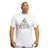 A man faces forward against a plain white background, wearing a white Bamboo T-Shirt from Bells of Steel featuring a colorful geometric Hydra design and the text "HYDRA SERIES BELLS OF STEEL INC.
