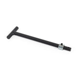 The Bells of Steel Double Landmine Pin for 5/8" Holes is a black, T-shaped metal gym attachment with a silver collar and screw. Perfect for home gyms and ideal for unilateral exercises.