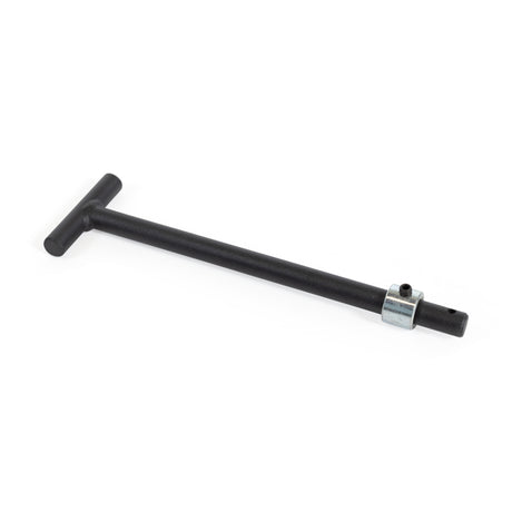 The Bells of Steel Double Landmine Pin for 5/8" Holes is a black, T-shaped metal gym attachment with a silver collar and screw. Perfect for home gyms and ideal for unilateral exercises.