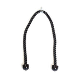 The Bells of Steel Extra Long Tricep Rope Extension (137cm) is a black braided cable machine attachment with rubber ends and a central metal ring, ideal for tricep pushdowns and extensions in strength training.