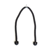 An Extra Long Tricep Rope Extension (137cm) by Bells of Steel, in black with a chrome connector and rubber end caps, ideal for cable attachment exercises such as tricep pushdowns, is laid flat on a white background.