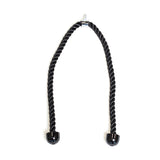 The Bells of Steel Extra Long Tricep Rope Extension (137cm) features a black twisted cable with glossy black end caps and a metal center clasp, perfect for tricep pushdowns, showcased against a white background.