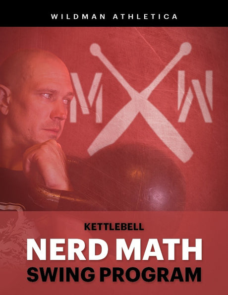 A man rests his chin on his fist while holding a kettlebell. Behind him, crossed kettlebells and "M" and "W" appear on red. Text: Ultimate Kettlebell Bundle - By Mark Wildman (Digital Product), Bells of Steel, with tracking sheets.
