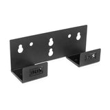 The Bells of Steel Wall or Rack Mounted Bench Hanger features a black metal bracket with multiple holes and two side supports, perfect for secure wall-mounted bench storage and efficient gym floor space saving.