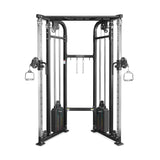 The Bells of Steel Functional Trainer is a versatile gym machine with dual adjustable pulleys, two weight stacks, and handles for a wide range of strength training exercises.