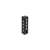The Bells of Steel Rack Junctions - 3" x 3" is a black rectangular metal block with six evenly spaced holes on each visible side, perfect for customizable rack setups, shown standing upright against a white background.