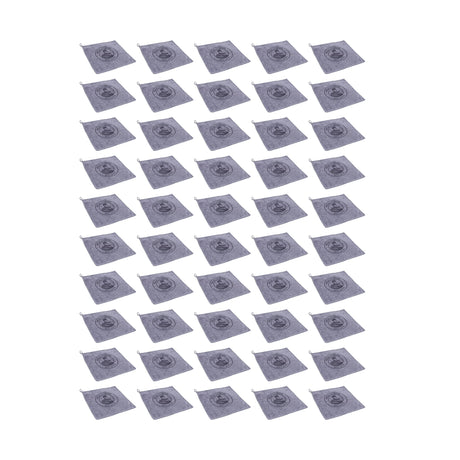 A grid of 49 identical Barbell Cleaning Microfiber Towels by Bells of Steel, as spotless as new, arranged in 7 rows and 7 columns on a white background.