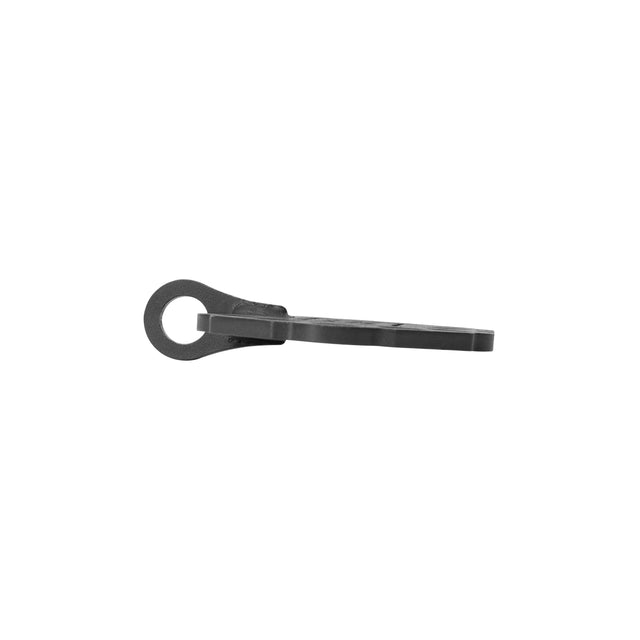 A flat, black metal lever with a circular hole at one end is shown from the side against a white background. The Bells of Steel Kaizen Multi-Link is an ideal cable adapter for your home gym cable machine.