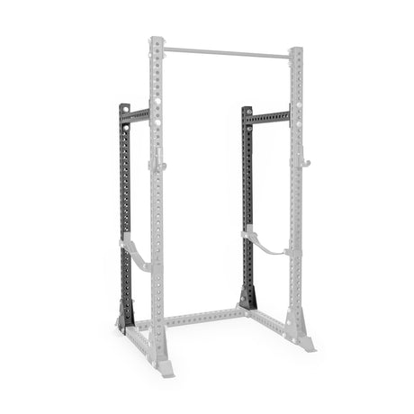 A Bells of Steel Half Rack Conversion Kit is displayed, featuring the left inner upright in black for emphasis while the rest remains light gray—perfect for those considering modular upgrades to their fitness rack.