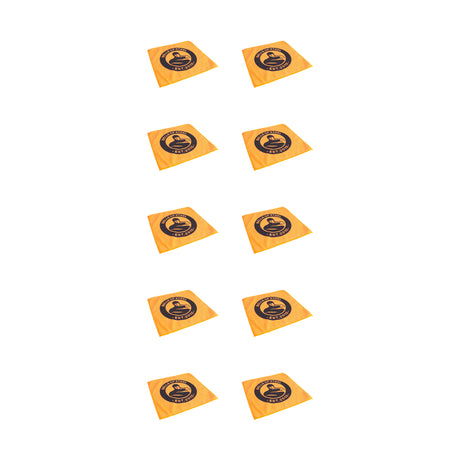 Ten yellow Bells of Steel Barbell Cleaning Microfiber Cloths, each with a black circular coffee cup logo, are arranged in two columns of five on a white background—ideal for gym or cleaning use.