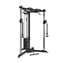 The Bells of Steel All-in-One Trainer is a versatile strength machine with adjustable pulleys, weight stacks, pull-up bars, and multiple attachments—ideal for home gyms—shown against a white background.