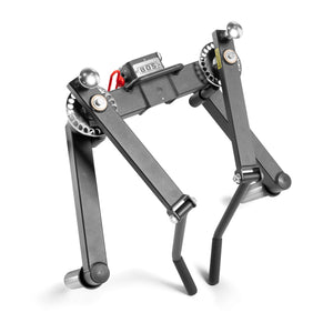 The Bells of Steel Shoulder Boulder/Chest Fly Attachment is a black mechanical device with adjustable arms and knobs, ideal for chest fly exercises to build the Shoulder Boulder look.
