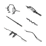 The Bells of Steel Specialty Bar Bundle features six specialty barbells—open trap bar, Swiss bar, straight bar, EZ curl bar, safety squat bar, and cambered bar—arranged on a white background.