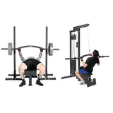 A person bench presses the Bells of Steel Specialty Bar Bundle on a rack, while another uses gym equipment, both exercising against a white background.