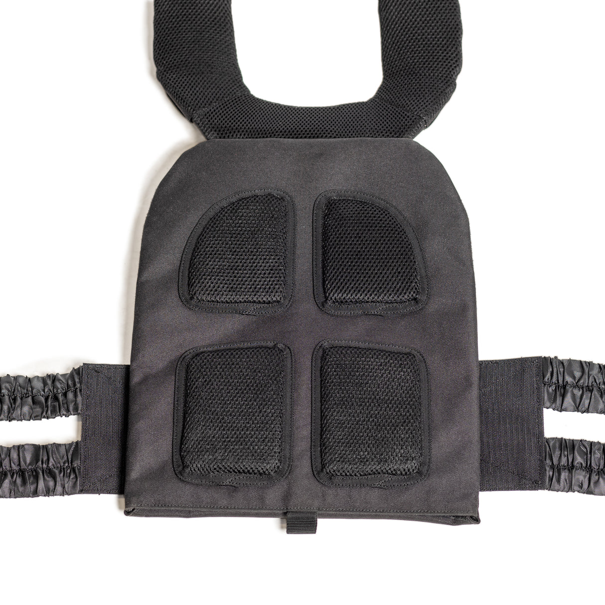 The Bells of Steel Canada Weighted Vest and Plates is a black training vest with steel plates, adjustable straps, and front mesh pockets for intense workouts. It's shown against a plain white background.