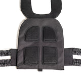 The Bells of Steel Canada Weighted Vest and Plates is a black training vest with steel plates, adjustable straps, and front mesh pockets for intense workouts. It's shown against a plain white background.